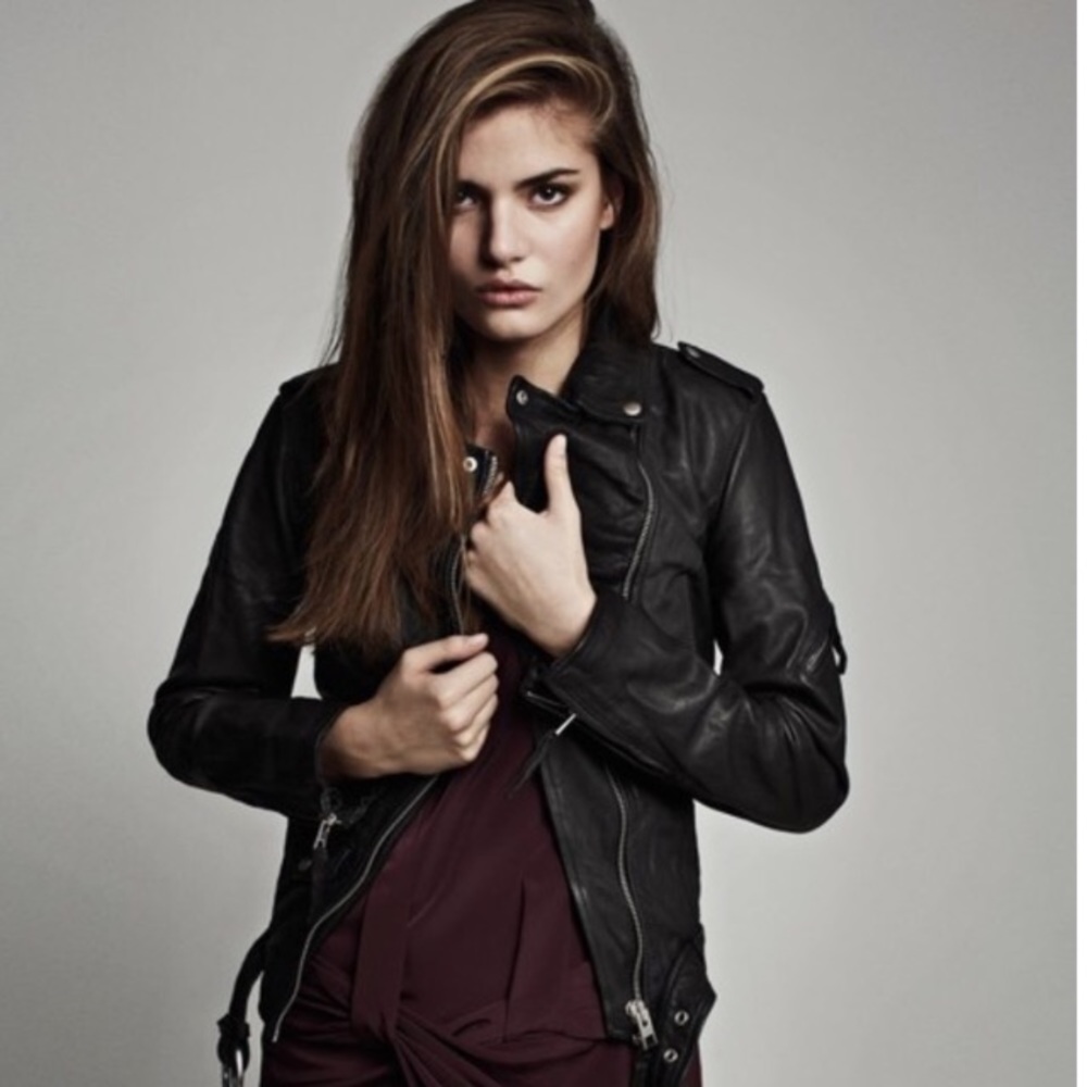 AllSaints Valley Biker Jacket in Black Leather, 4